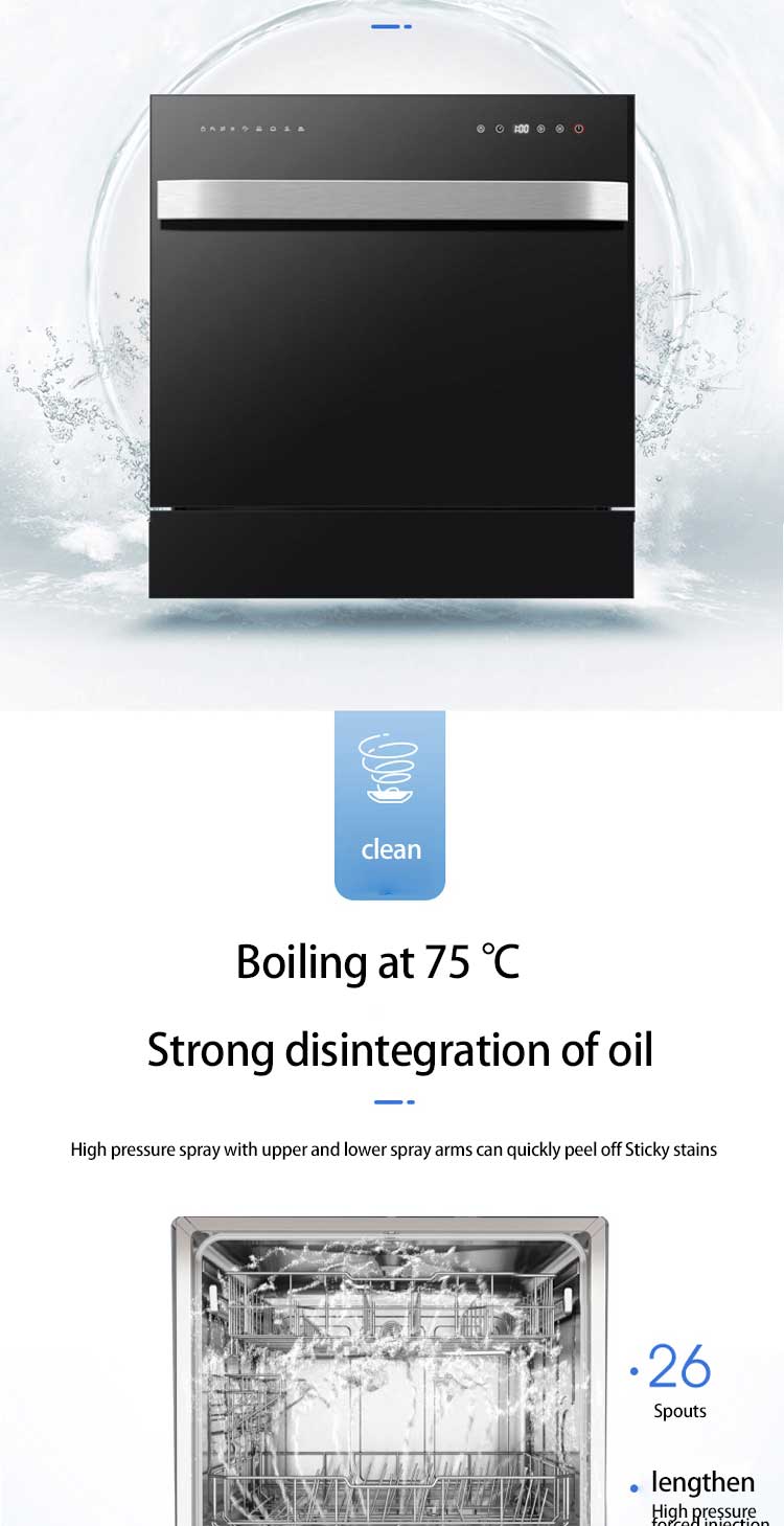 Sky mirror embedded household automatic intelligent dishwasher washing dishes 8 sets