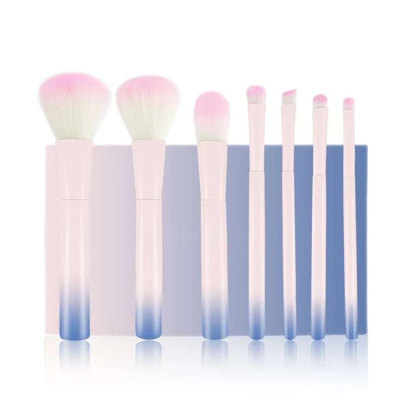 New arrival and beauty gradual change color 7pcs private label makeup brush set with hard paper box package