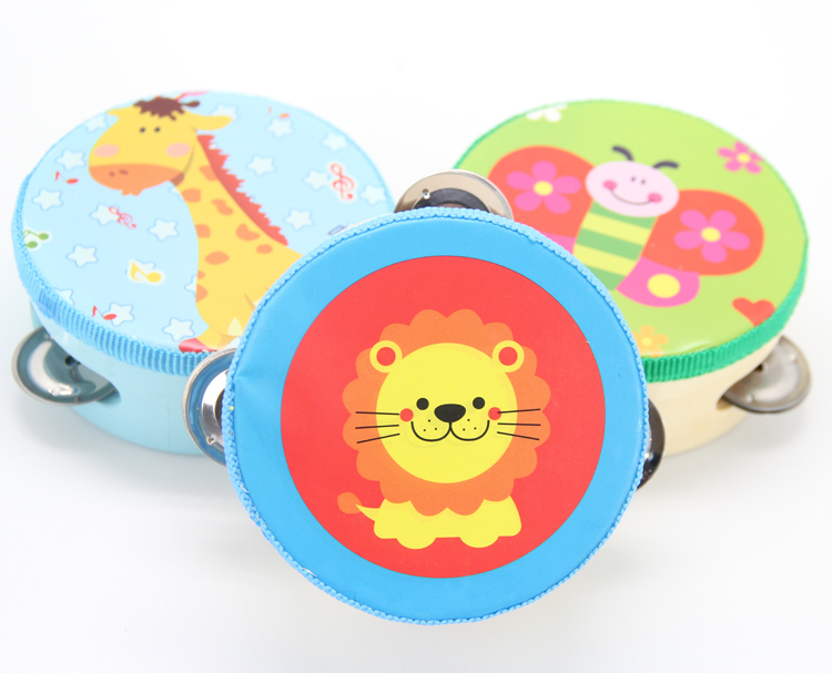 Cartoon designs cheap price mini wooden tambourine for kids