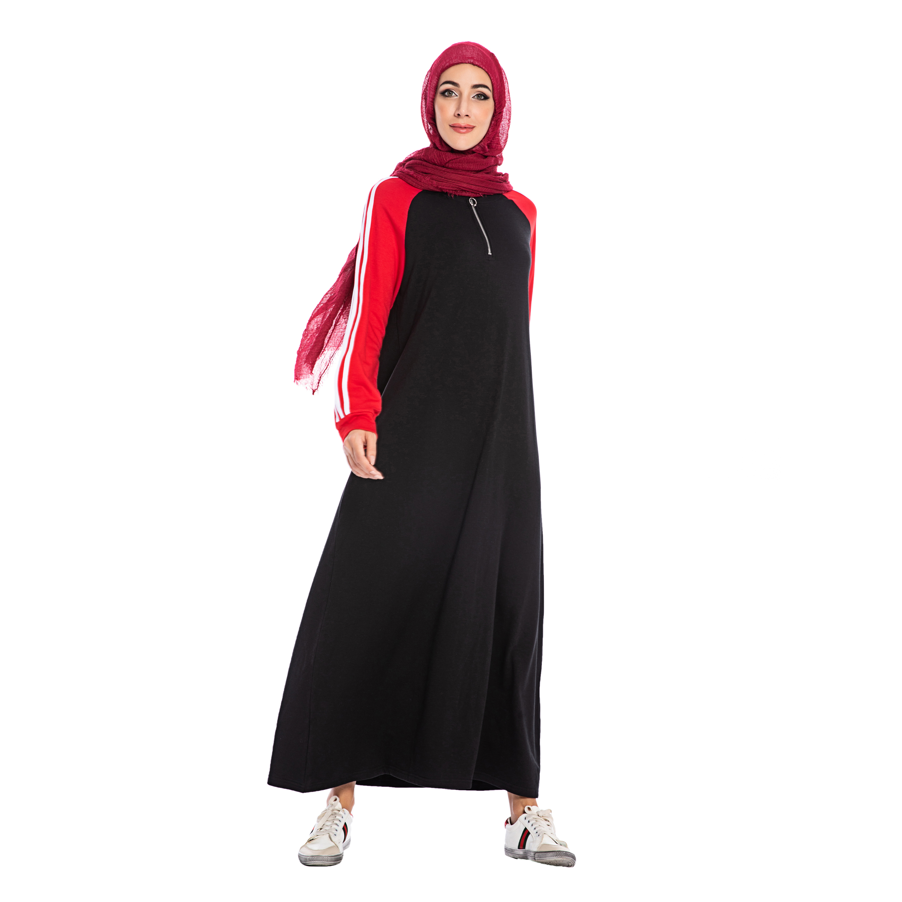 6192#_Comfort Muslim Long Sleeve Dress - CHAOMENG MUSLIM SHOP