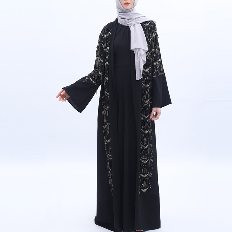 Half Bedaed Modest Long Womens Ladies Full Abaya Maxi Dress Plain Kimono 8 10 12