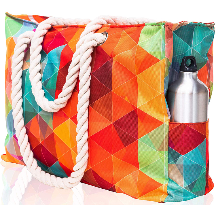 Borsa da spiaggia Tote per generi alimentari con manici in corda di cotone impermeabile per l'estate