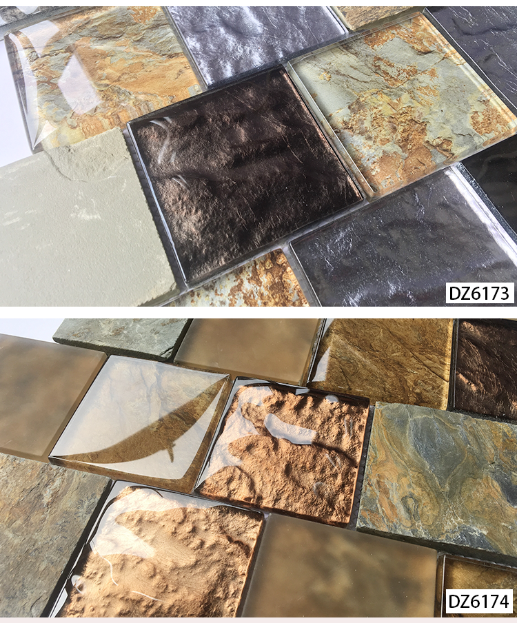 Rock Stone Effect White Glass Mosaic Tiles Backsplash For Indoor Decoration