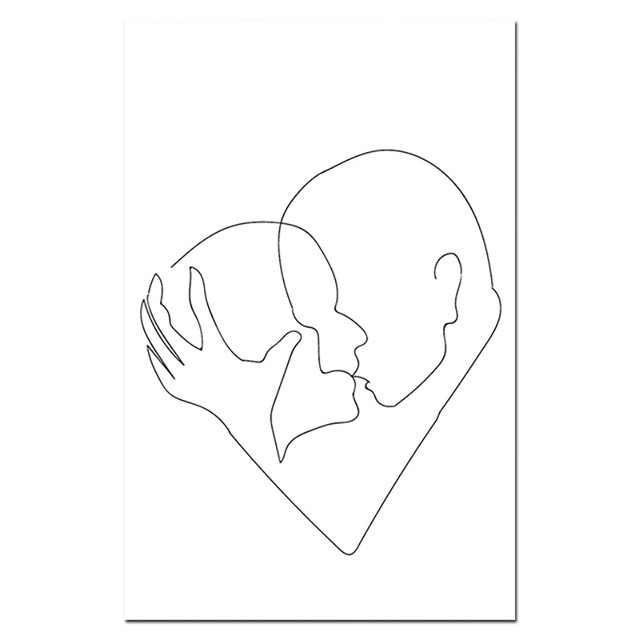 创意抽象线条帆布画北欧现代简约人物拥抱客厅装饰画无框 - buy