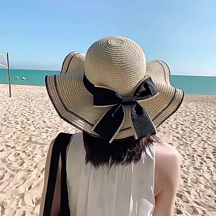 Women Wave Edge Straw Hat Soft Wide Brim Beach Sun Cap Wholesale