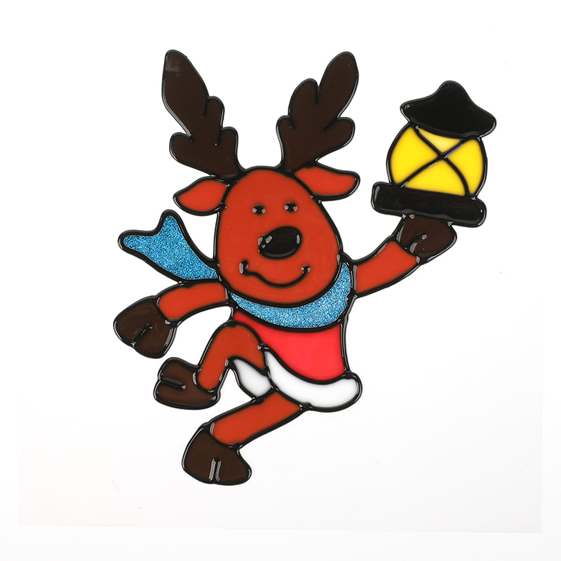 Рождественская наклейка с мультяшным оленем, наклейка на окно для домашнего декора