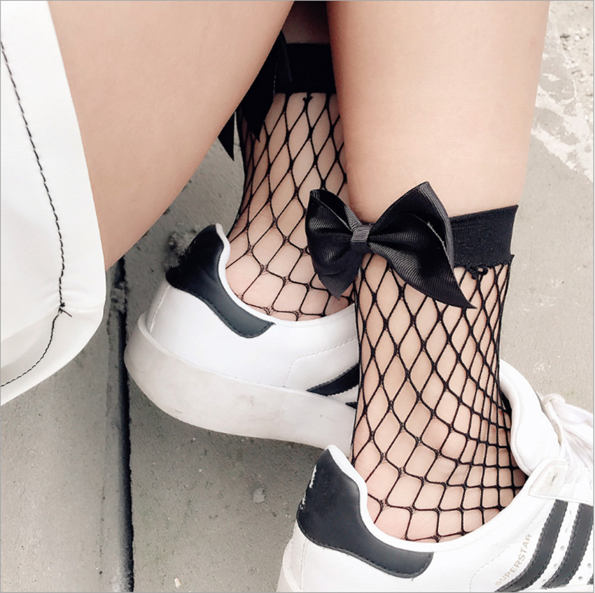 High Quality Summer Fishnet Kids Socks with big butterfly knot Bow Lace Mesh Kids Girl Sock