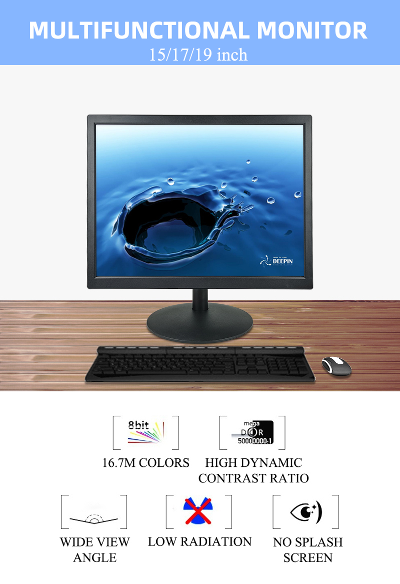 Factory price lcd monitor 15 inch VGA AV TV USB port pc monitor