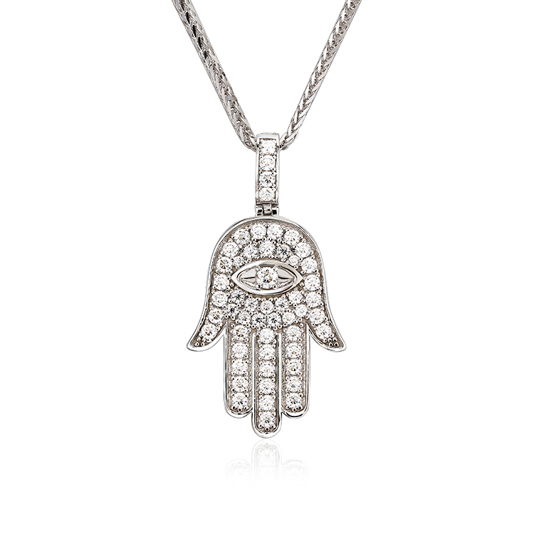 Pass Diamond Tester Prong Setting Silver Hip Hop Fatima Hand Pendant Moissanite Iced Out Paved Charm Hamsa Pendant for Necklace