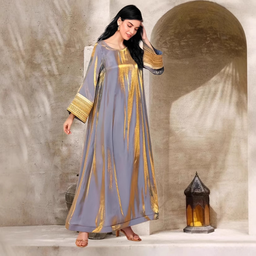 slim fit dress slacks Gold Sequined Modest Dress (clearance item) – Hikmah Boutique