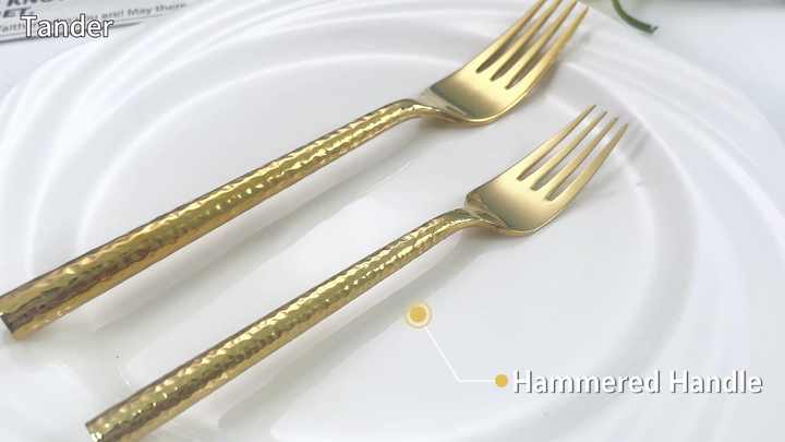 重い円筒形ハンドル銀器結婚式のステンレス鋼18/10ハンマーゴールド