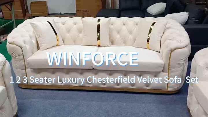 Winforce Factory Supply Luxury Chesterfield Sofa Set Living Room Furniture 3 Seater Turkiye Italian Velvet Tufted Sofa Couches