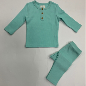 In stock clothing spring autumn long sleeve suit pure color high waist clothing sets baby girls boys casual pajamas