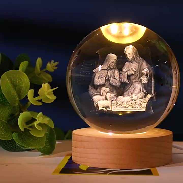 AHANDMAKER 6 Présentoirs Sphère Cristal Bois - Supports Boules 3-7cm Fleurs Gravées