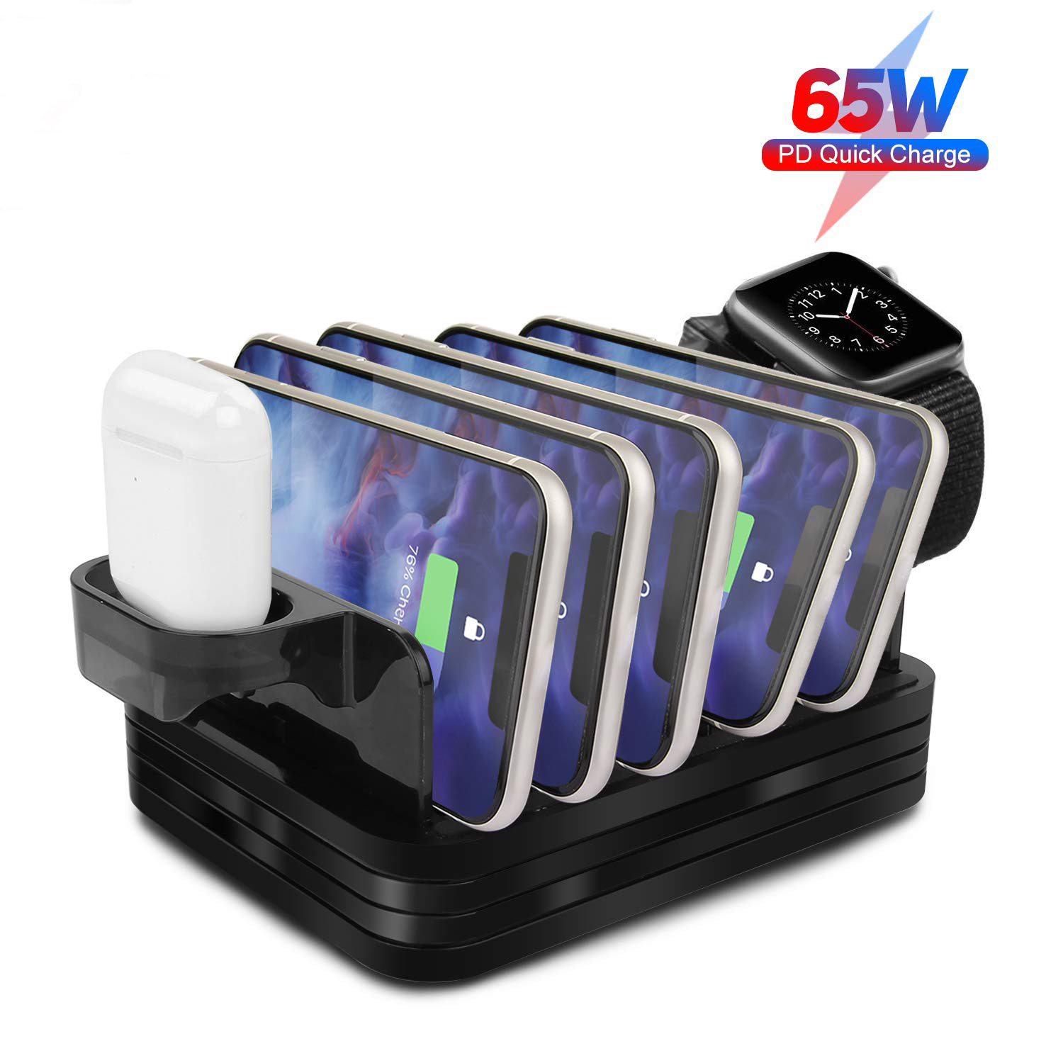 65W 5-портовый Съемная умное устройство для зарядки USB PD зарядная станция для мобильного телефона ipad/планшет/Mac Book Air-pod/Смарт-часы
