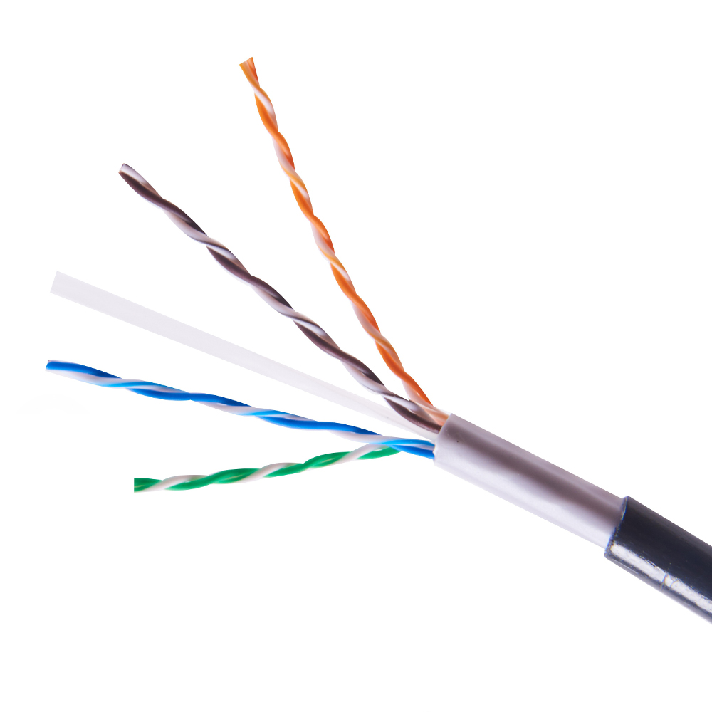 户外utp cat6 pe 护套黑色网络电缆 1000m utp cat6 lan 电缆