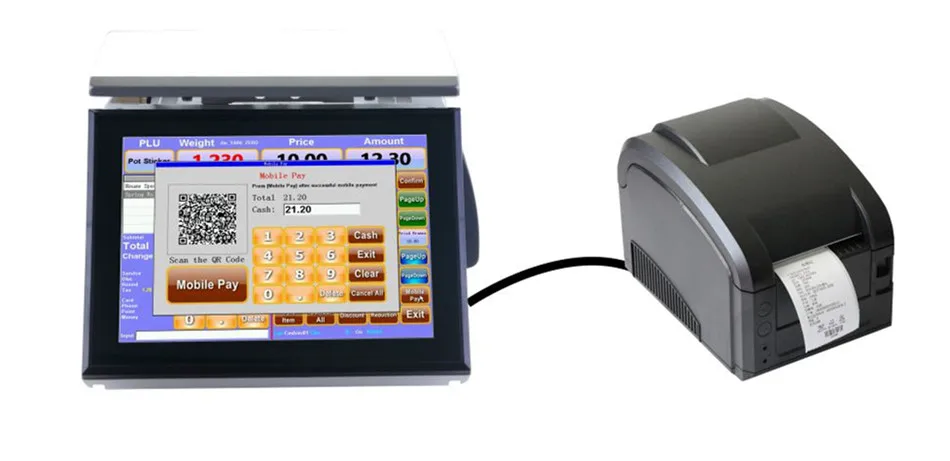 Plug and play 12.1" touch Cash register scale for sale with thermal printer, OS, Software,3.5inch customer display,weigh
