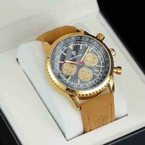 Binbond B6606 - Luxury Quartz Watch with Genuine Leather Strap