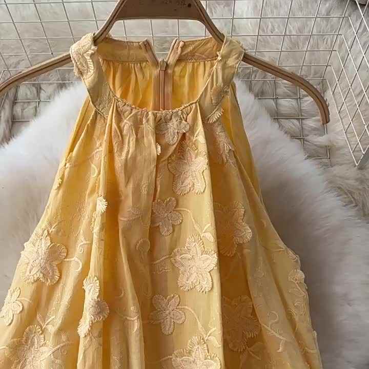 Spring Roman Casual Midi Dress For Women Empire 3D Embroidery Shift Lace  Dress