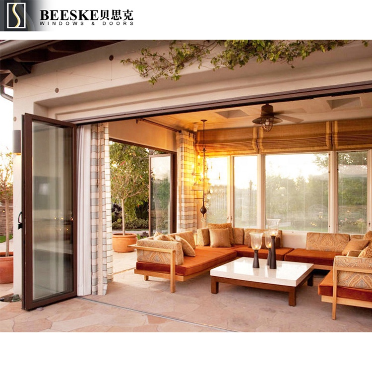 رخيصة عالية الجودة الفاخرة الداخلية العزل الإضاءة الألومنيوم الثلاثي المزجج انزلاق للطي أبواب زجاجية