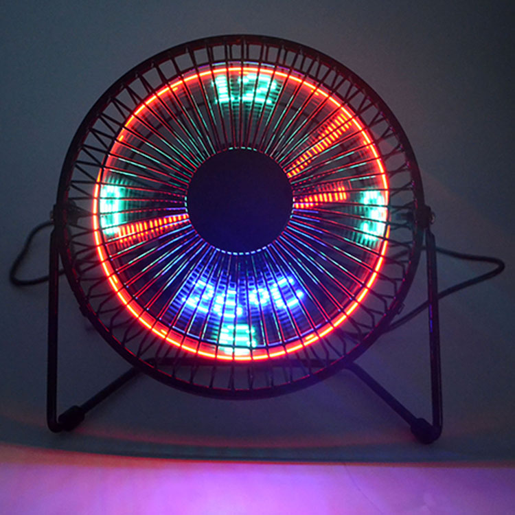 6in 支架迷你工业 usb 电动 rgb led 电风扇与时钟和温度显示