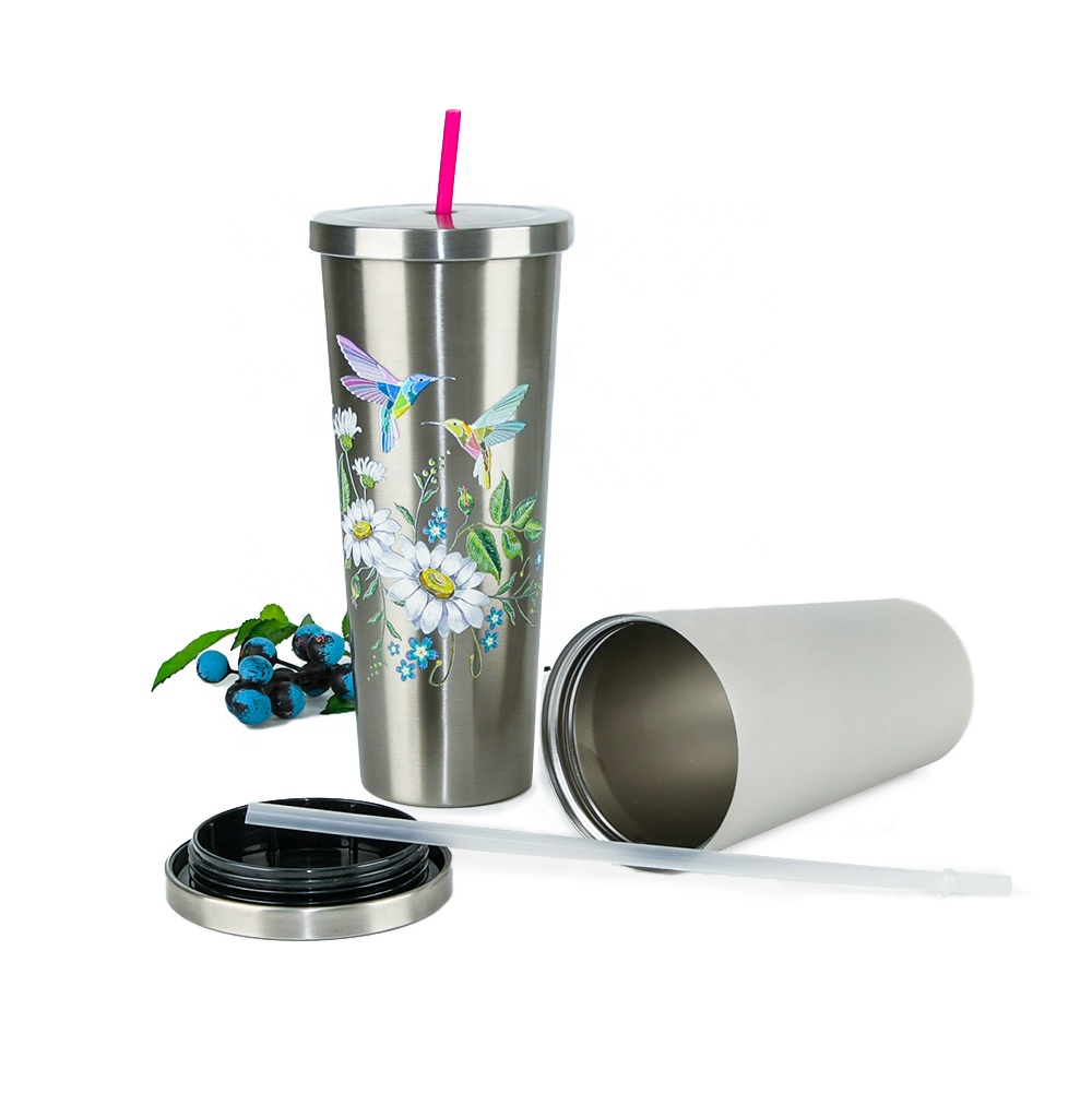 Нахлыстовая чашка 18 унций/24 унции, изолированные стаканы из нержавеющей стали с двойными стенками, чашки-неваляшки оптом с соломинкой