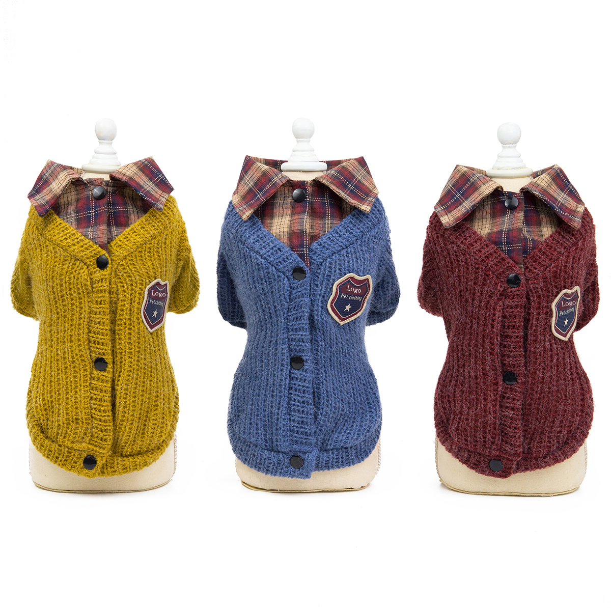 British Campus Style Pet Coat Fashionable Autumn Winter Dog Apparel Pet Accessories Lapel Plaid Dog Sweater
