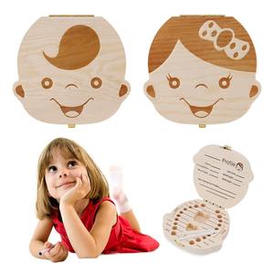 Wooden Milk Teeth Save Box Souvenir Box Organizer Holder Storage For Kids Baby Save 3-6 Years Girl Spanish Baby Tooth Box