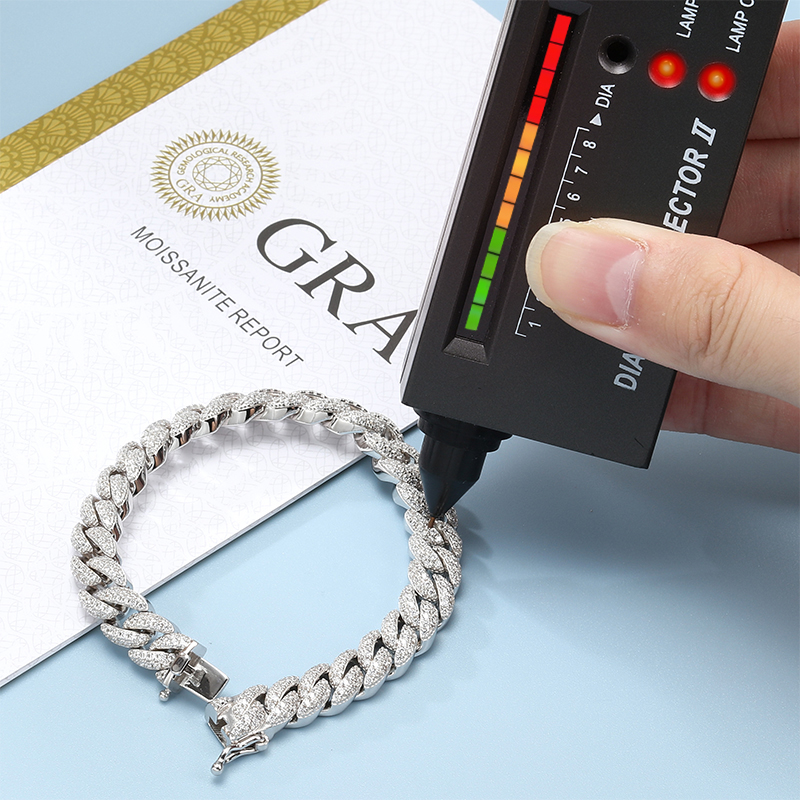 New Arrival Moissanite Cuban Link Bracelet 8.5mm Mens White Gold Plated Cuban Link Bracelet Moissanite with GRA Certificate