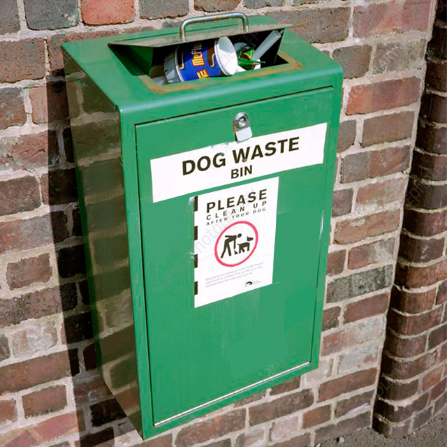 Outdoor Wall Fixed Dog Waste Bin Powder Coated Galvanized Steel