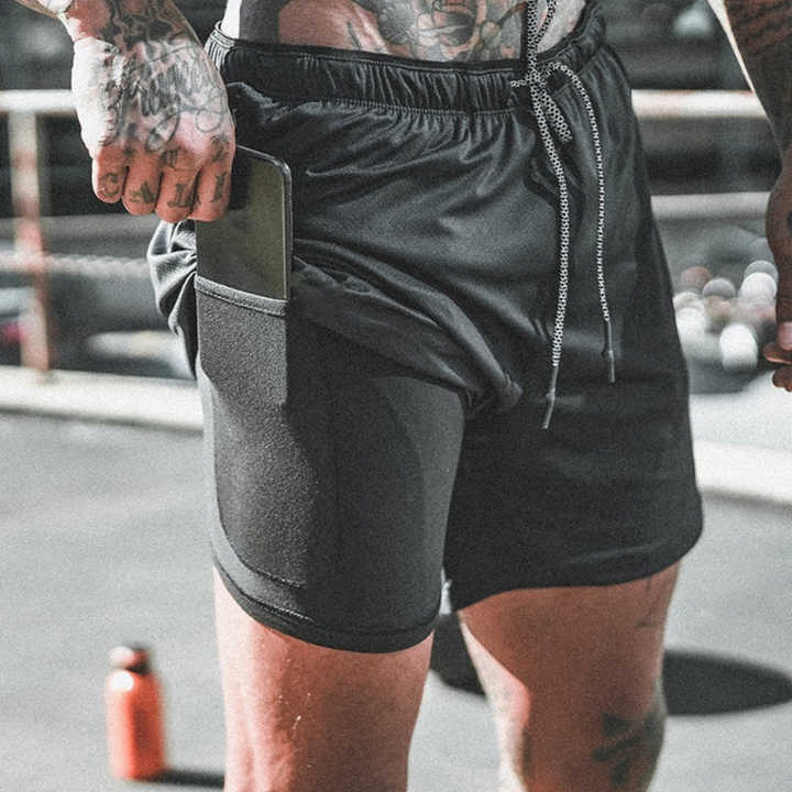 Double Boy Shorts Soft Breathable Super Hot Sale Lined Tight-fitting  Functional Pocket Mens Gym Shorts