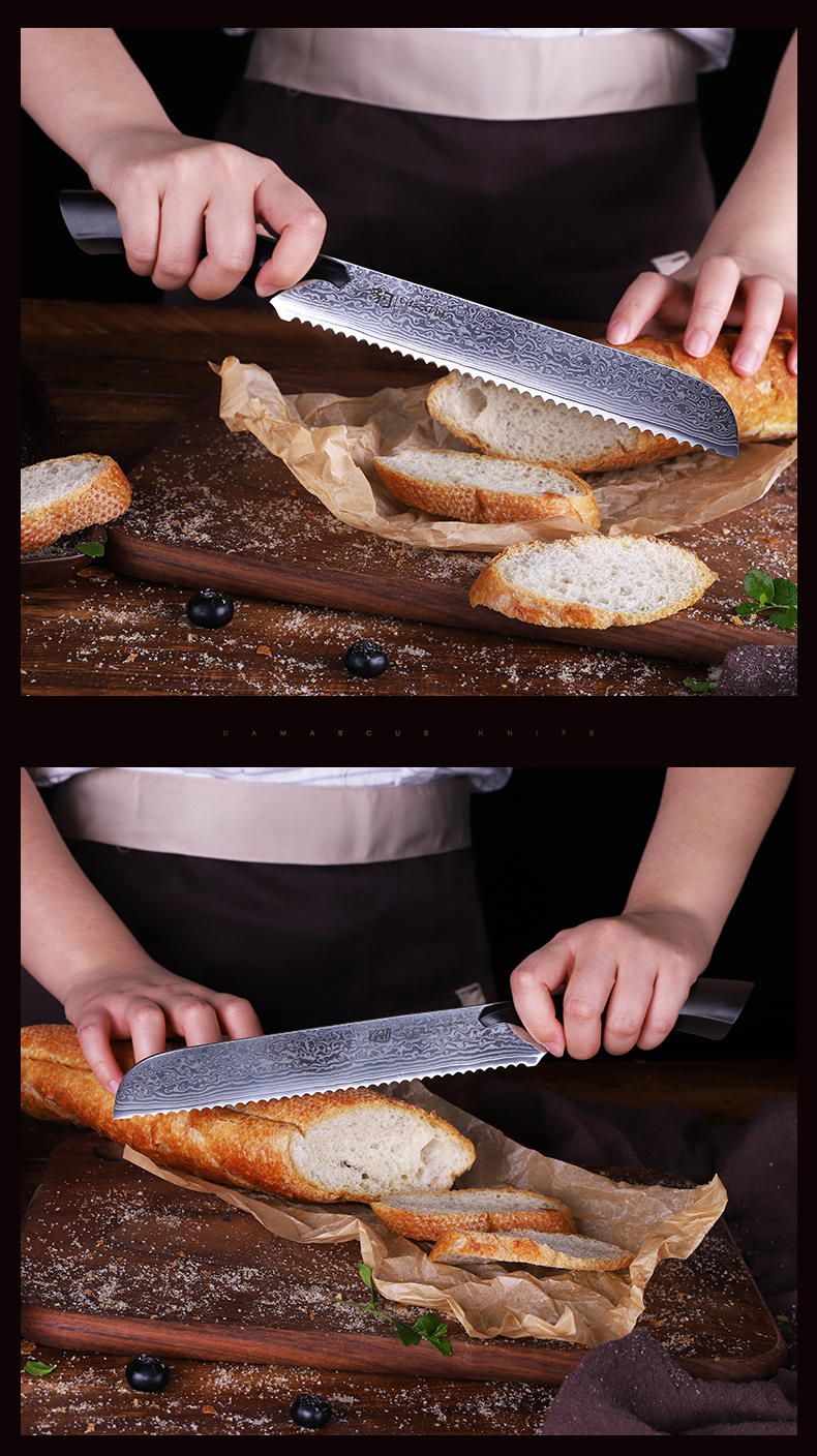 Findking 8" inches Bread Knife cheetah Damascus Japanese VG10 Steel Sharp Blade Strong Hardness Kitchen Bread Knives