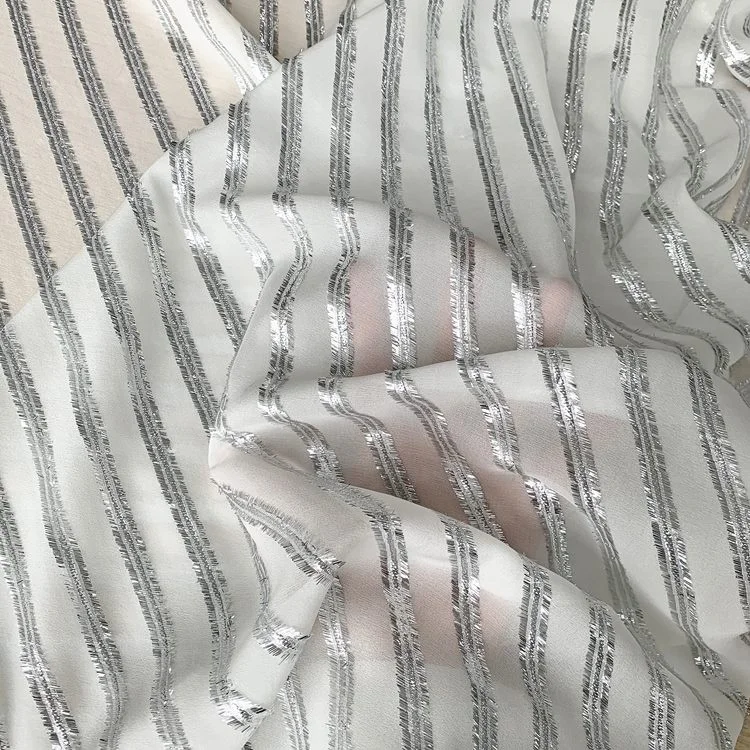 Шелковый жоржет с серебристым металлическим жаккардовым полотном, шелковая шифоновая люрексная ткань, жаккардовая шелковая ткань