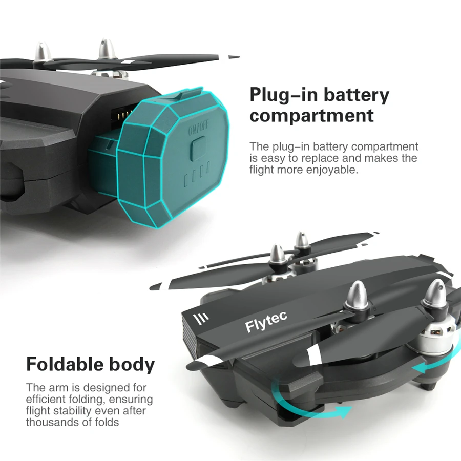 Flytec T15 Drone, foldable arm is designed for efficient folding; ensuring flight stability even after thousands of folds