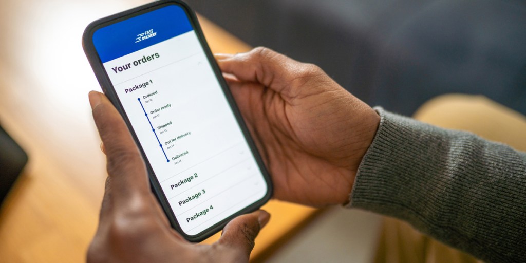 Smartphone showing shipping order tracking page