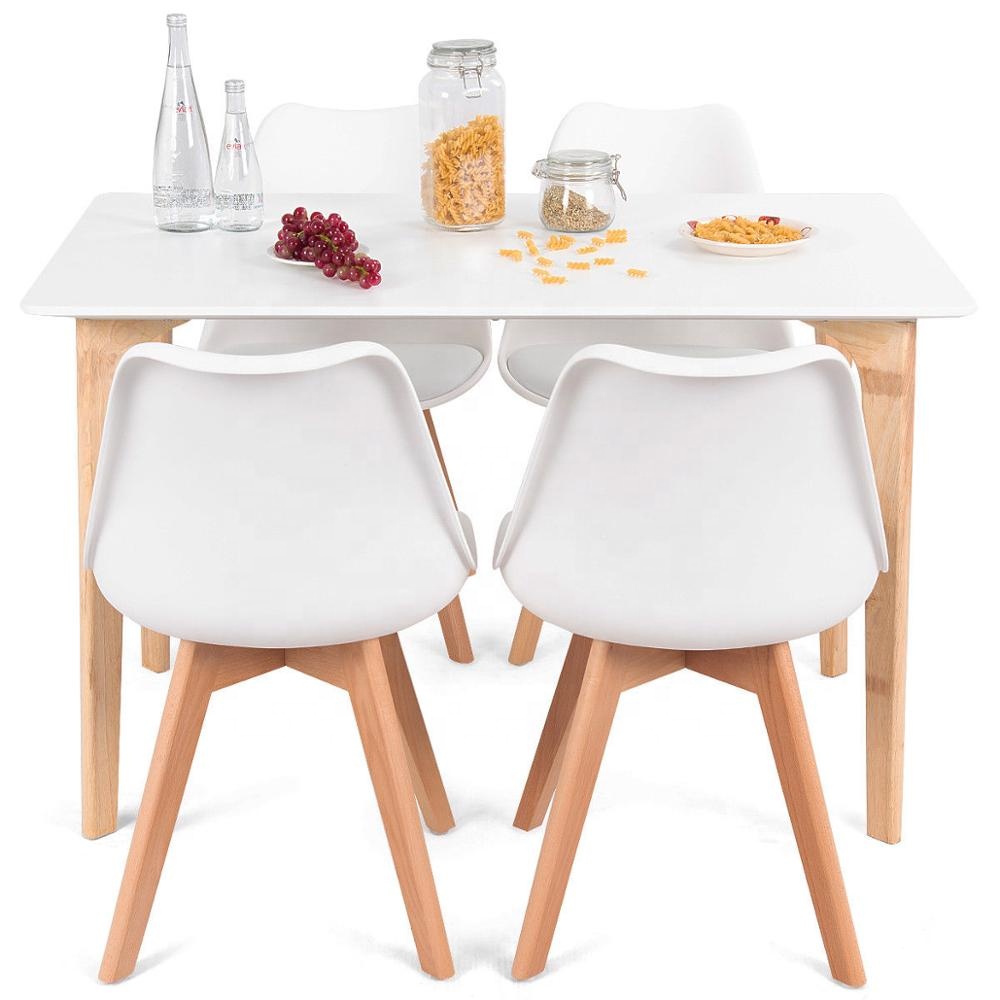 Современный обеденный набор из 5 предметов середины века прямоугольный стол и 4 стула Современный Белый