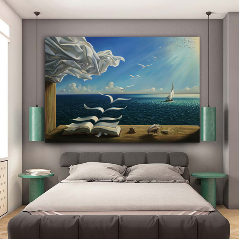 Surrealism minimalist oil painting flying book art hanging painting home decoration painting