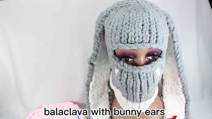 HZM-24439 Rabbit Ears Demon Horn Crochet Balaclava Ski Mask Custom