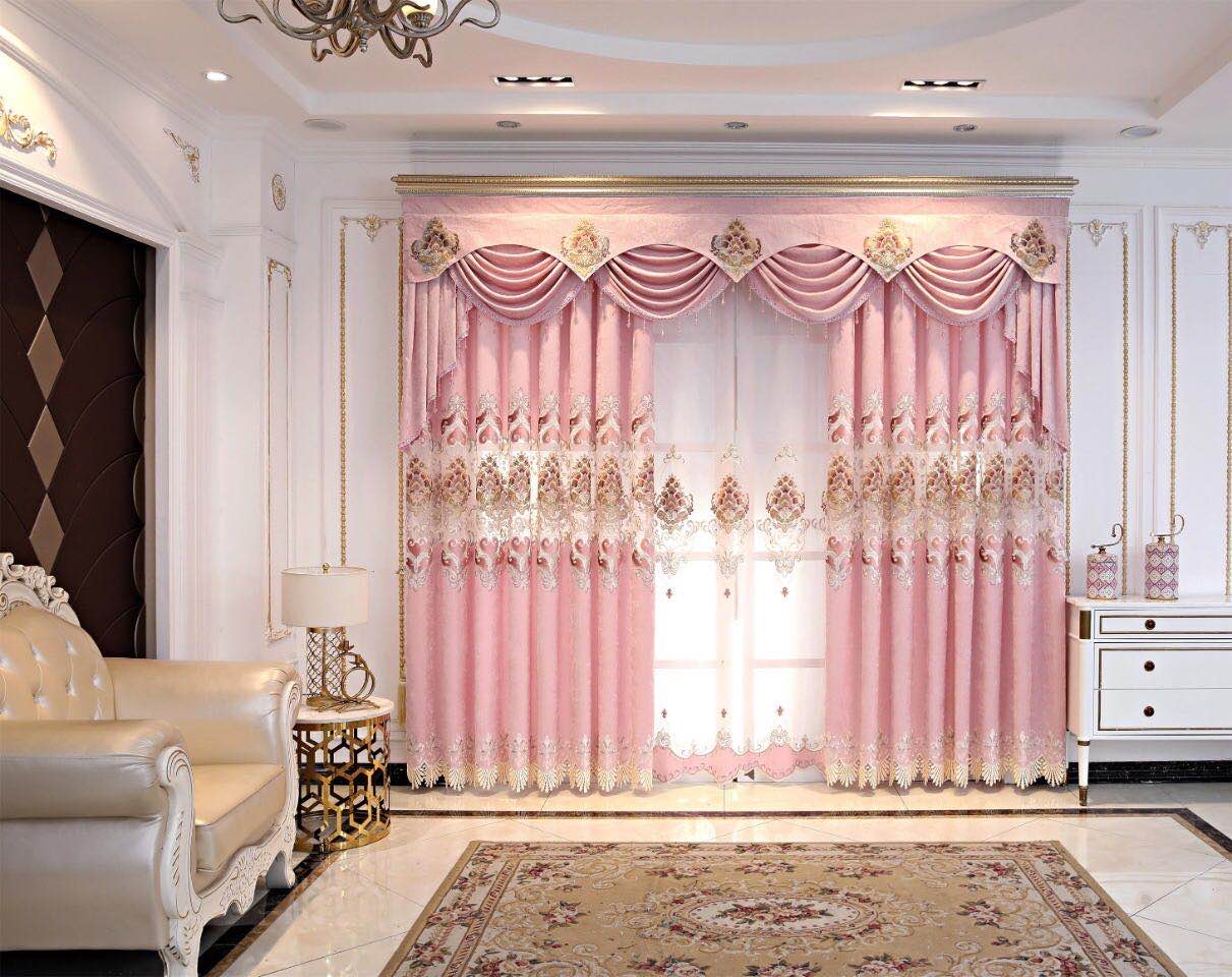European luxury style curtain design and cheap price embroidery sheer fabric embroidered curtain