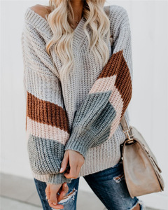 2020 winter fashion Trendy Loose Strip Young Girls Knitted Pullover Oversized Causal lantern sleeve Women Sweater