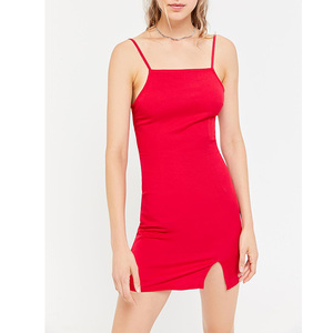 red strappy thick lace frill hem bodycon dress