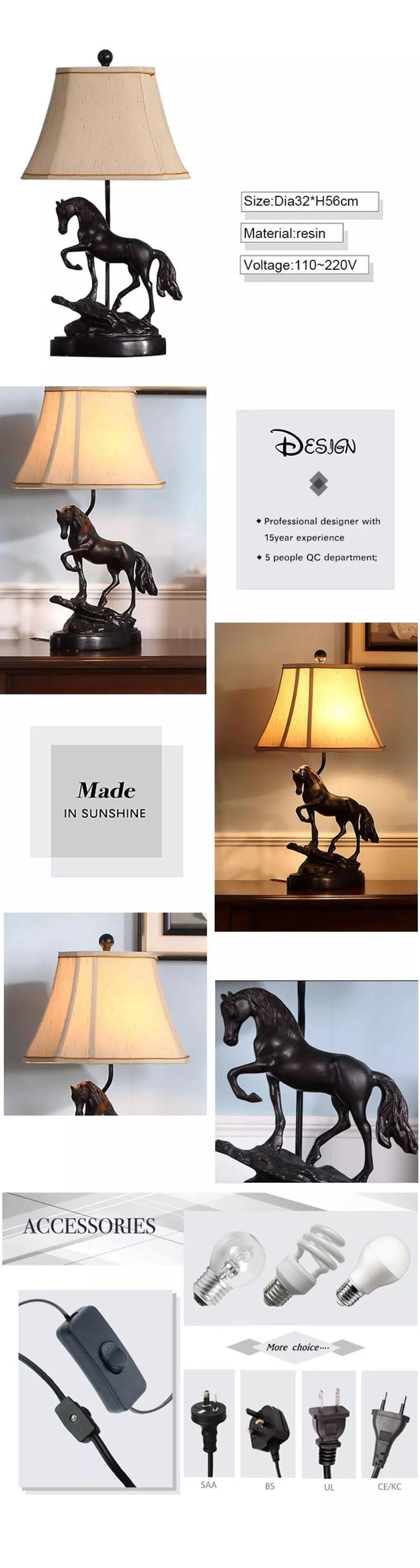 2022 Manufacturer Wholesale Simple Horse Shape Antique Neoclassical Copper Home Decoration Creative Resin Bedroom Table Lamp