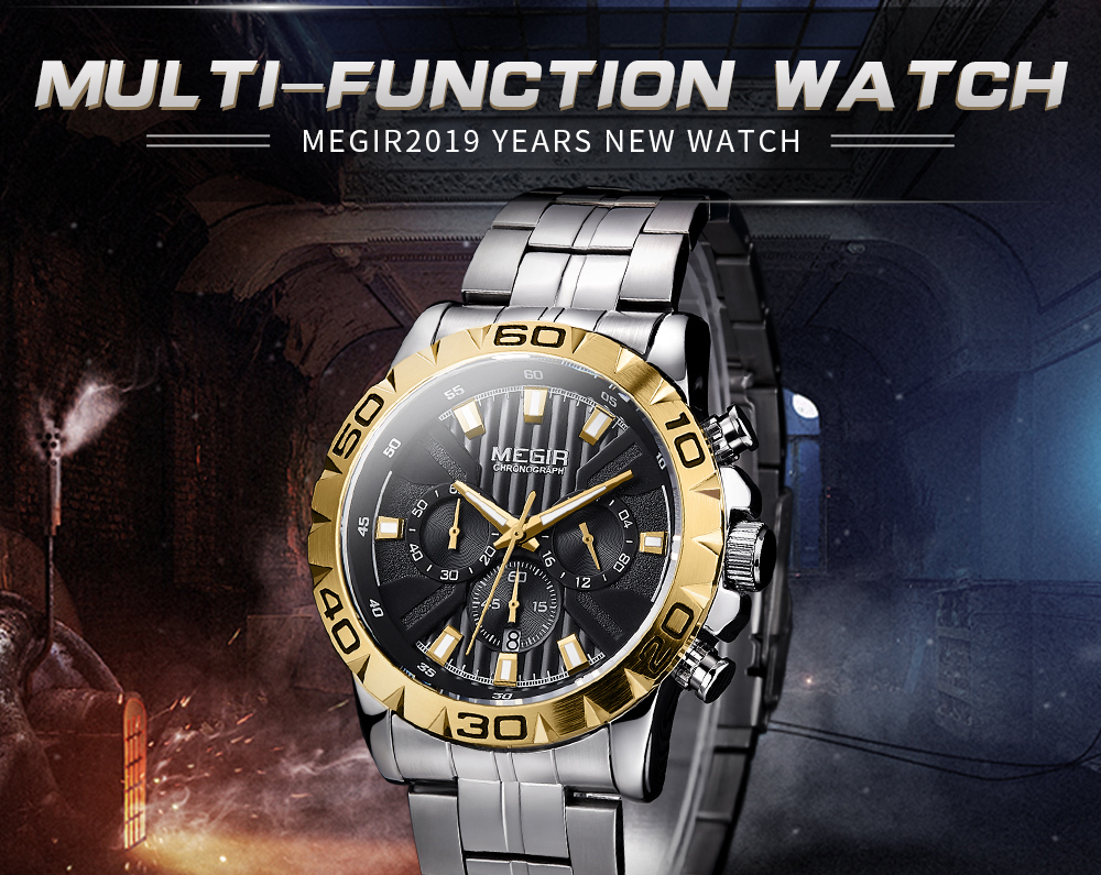 MEGIR 2087 Islamic Man Watch - Stainless Steel Chronograph