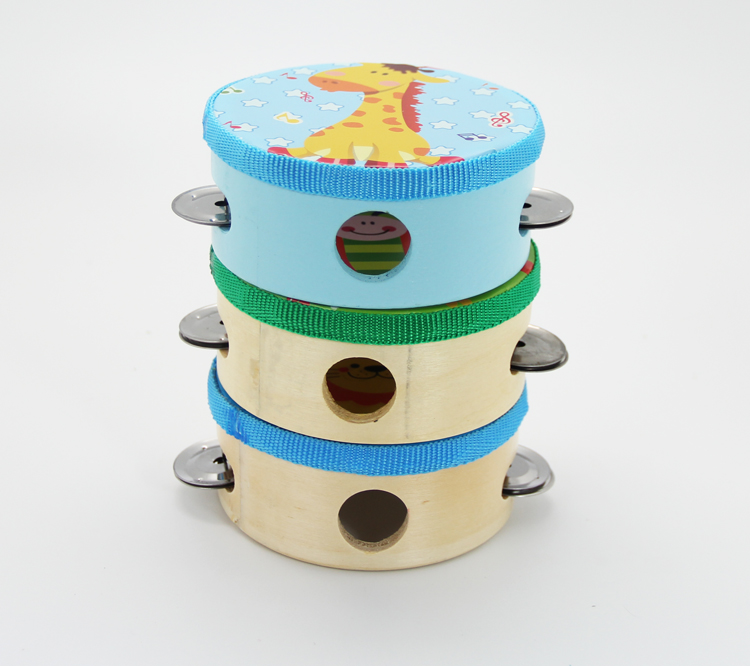 Cartoon designs cheap price mini wooden tambourine for kids