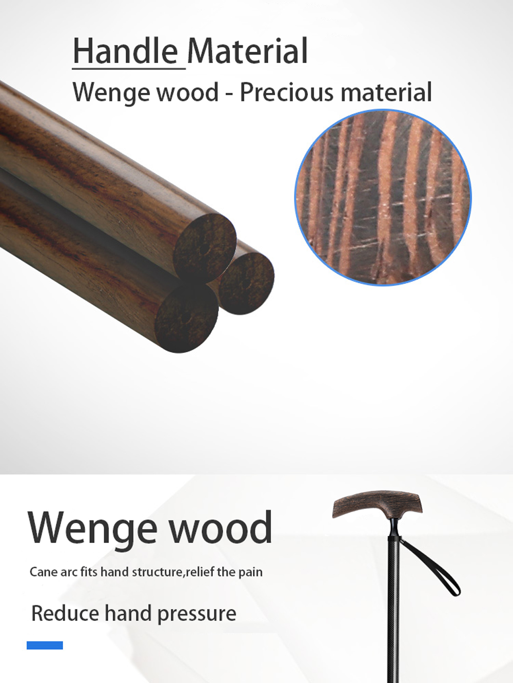 Carbon Fiber Walking Stick With Wood Handle Strong Toughness Adjustable Length walking stick For The Elderly Rubber Base