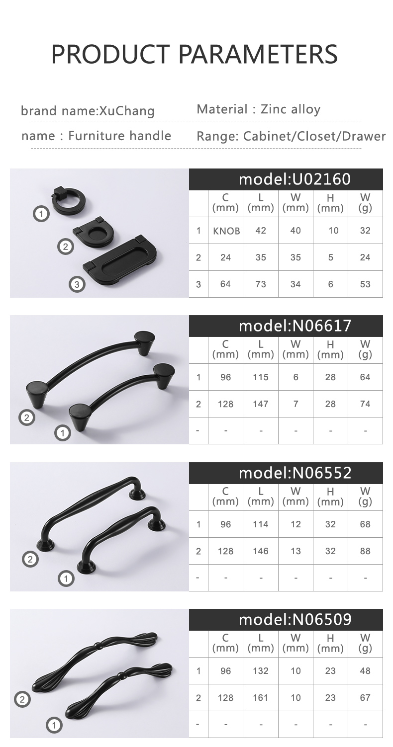 Classical Style Custom Black Zinc Alloy Furniture Drawer Pulls Handles //
