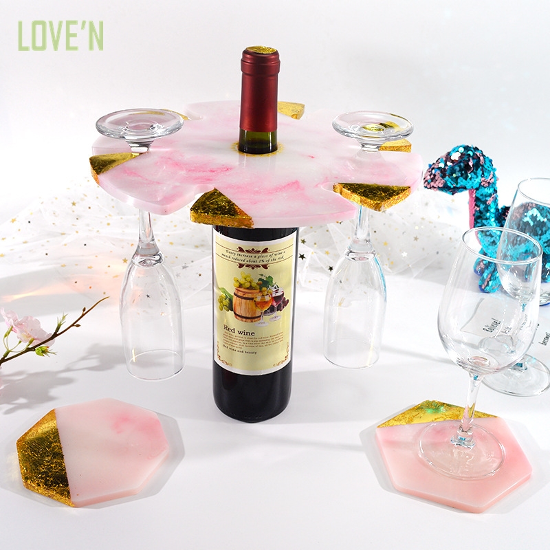 Irregular Red Wine Rack Silicone Mold Cup Pad Set DIY Crystal Mold For Uv Resin