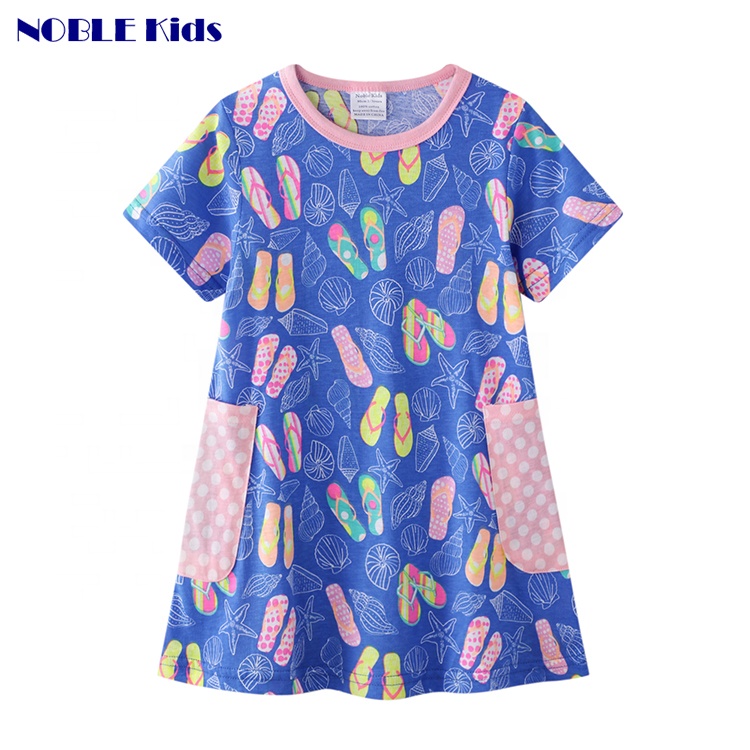 Прямая поставка с фабрики, Летние повседневные хлопковые платья с принтом для маленьких девочек