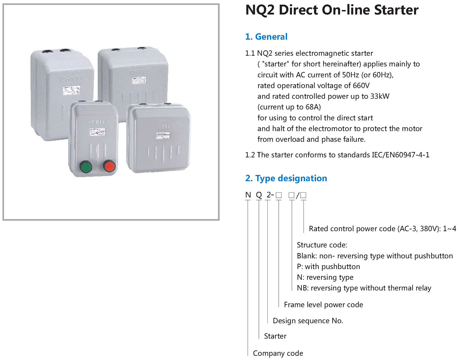 Chint NQ2 NQ2-15P NQ2-15 NQ2-15N NQ2-15NB NQ2-33 NQ2-33P 220V 380V 13A 18A 25A 36A 52A 68A CHNT DOL Starter Langsung Online