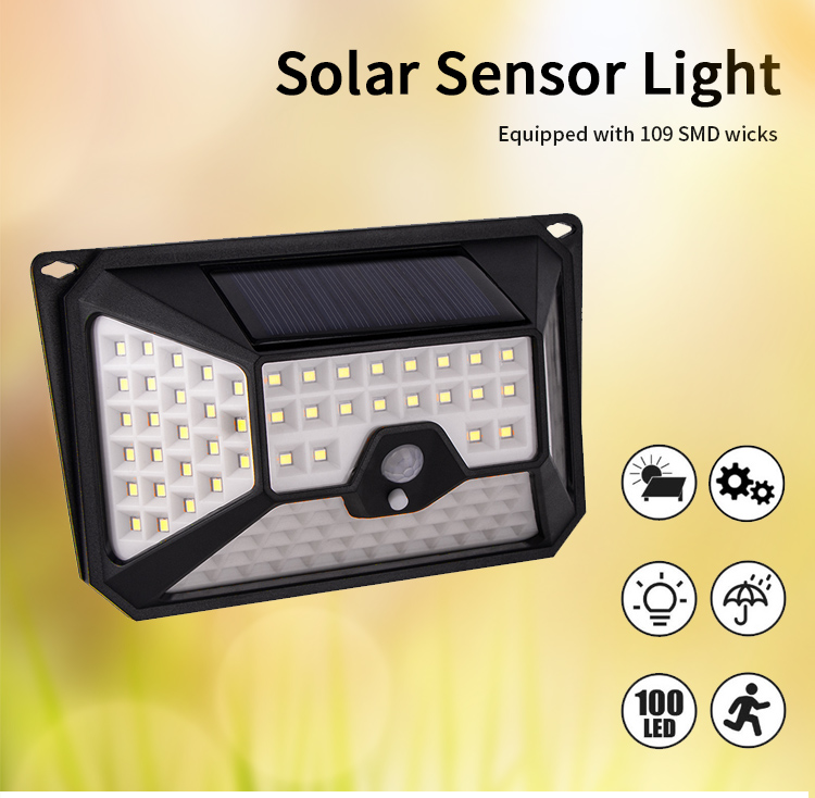 109 LED Waterproof Solar Light Wall Mounted Human Motion Sensor Solar Wall Light